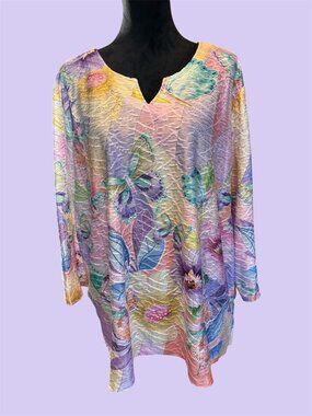 Alfred Dunner Womens 4X Top Pastel Floral & Butterfly Spring Stretch Office